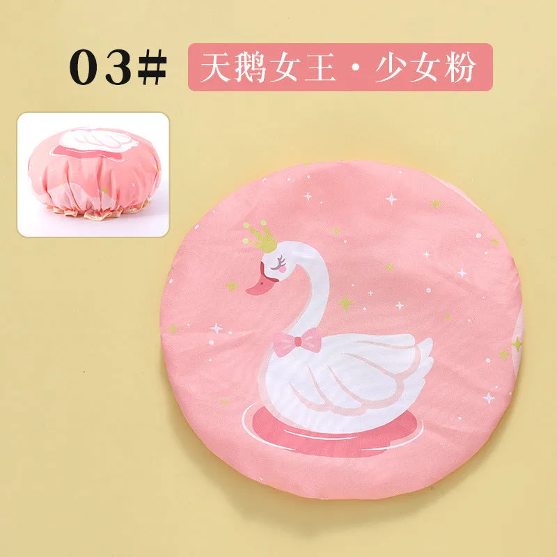 Cute Cartoon Double-Layer Waterproof Shower Cap