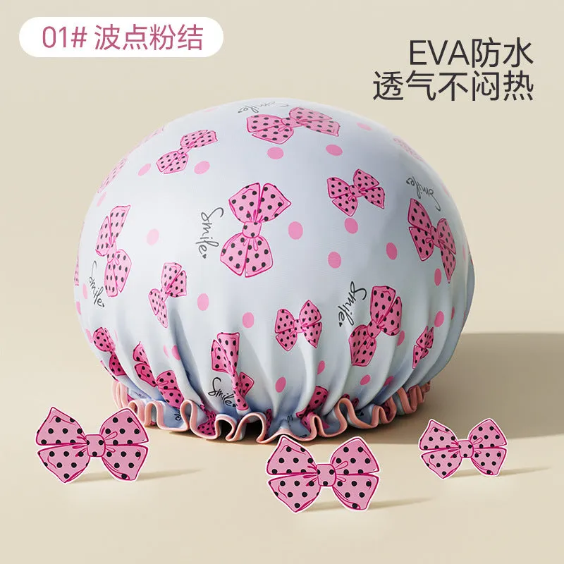 Cute Cartoon Double-Layer Waterproof Shower Cap