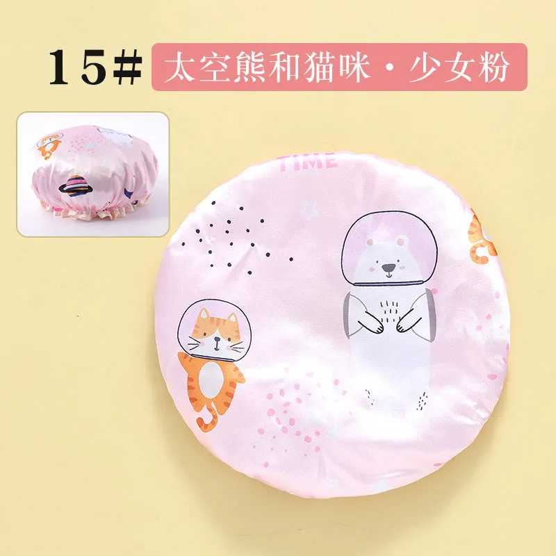 Cute Cartoon Double-Layer Waterproof Shower Cap