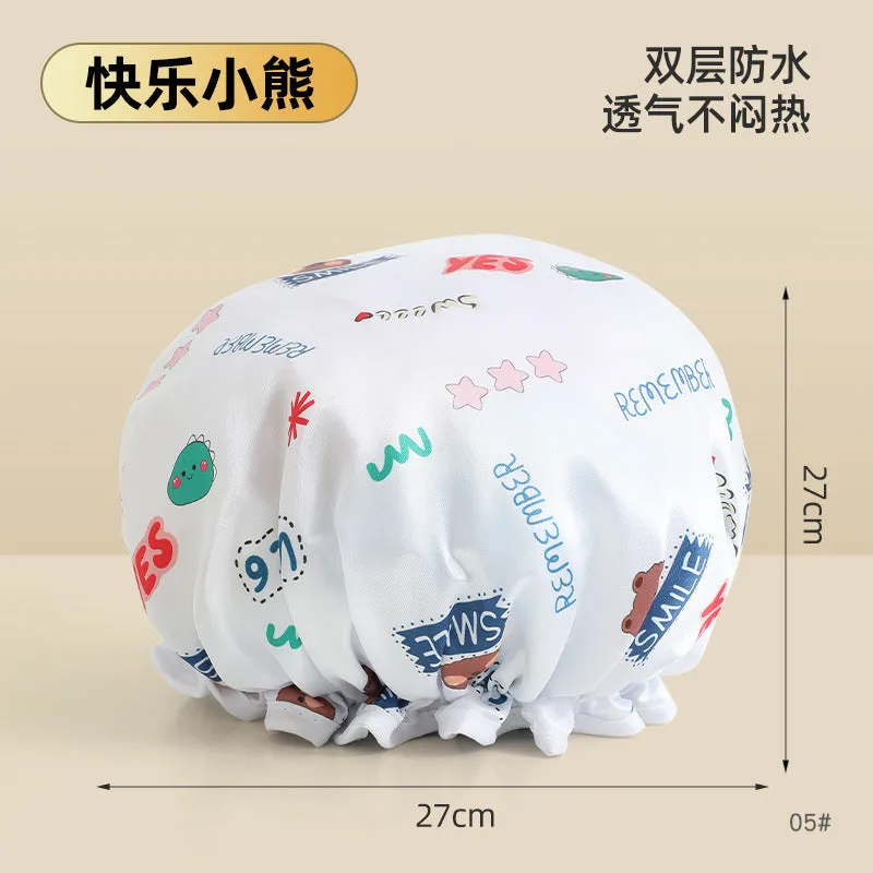 Cute Cartoon Double-Layer Waterproof Shower Cap