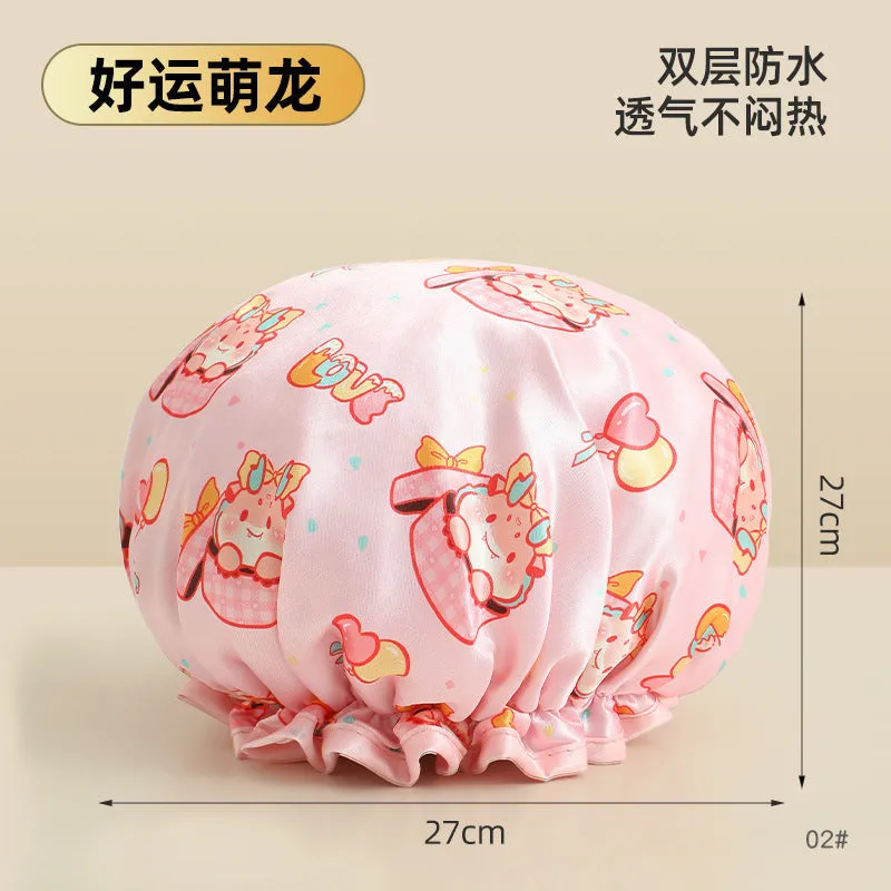 Cute Cartoon Double-Layer Waterproof Shower Cap