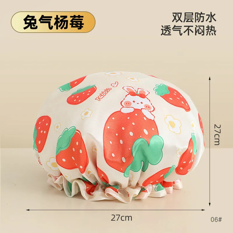 Cute Cartoon Double-Layer Waterproof Shower Cap