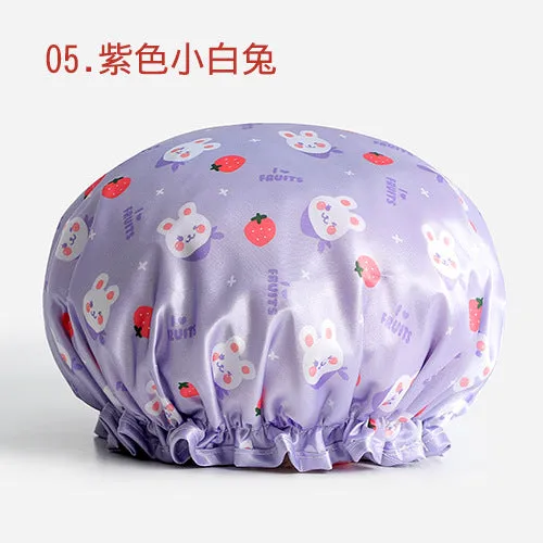 Cute Cartoon Double-Layer Waterproof Shower Cap
