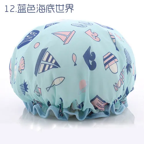 Cute Cartoon Double-Layer Waterproof Shower Cap