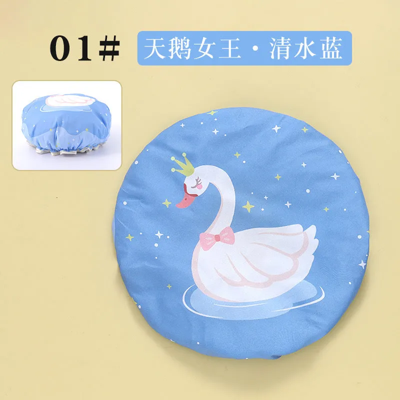 Cute Cartoon Double-Layer Waterproof Shower Cap