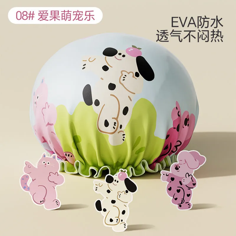 Cute Cartoon Double-Layer Waterproof Shower Cap