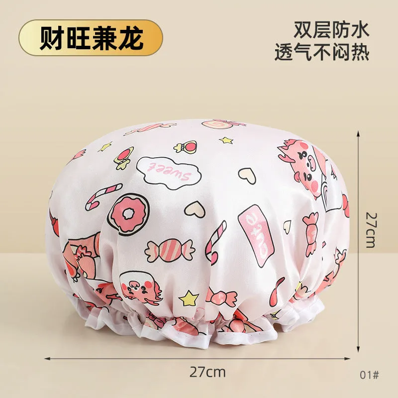 Cute Cartoon Double-Layer Waterproof Shower Cap