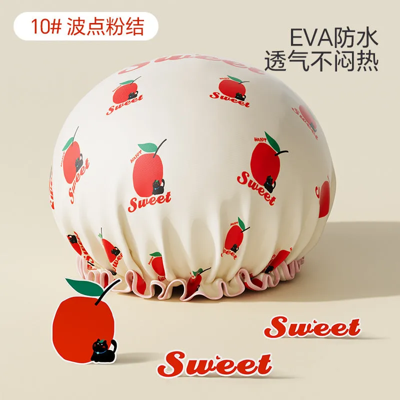 Cute Cartoon Double-Layer Waterproof Shower Cap