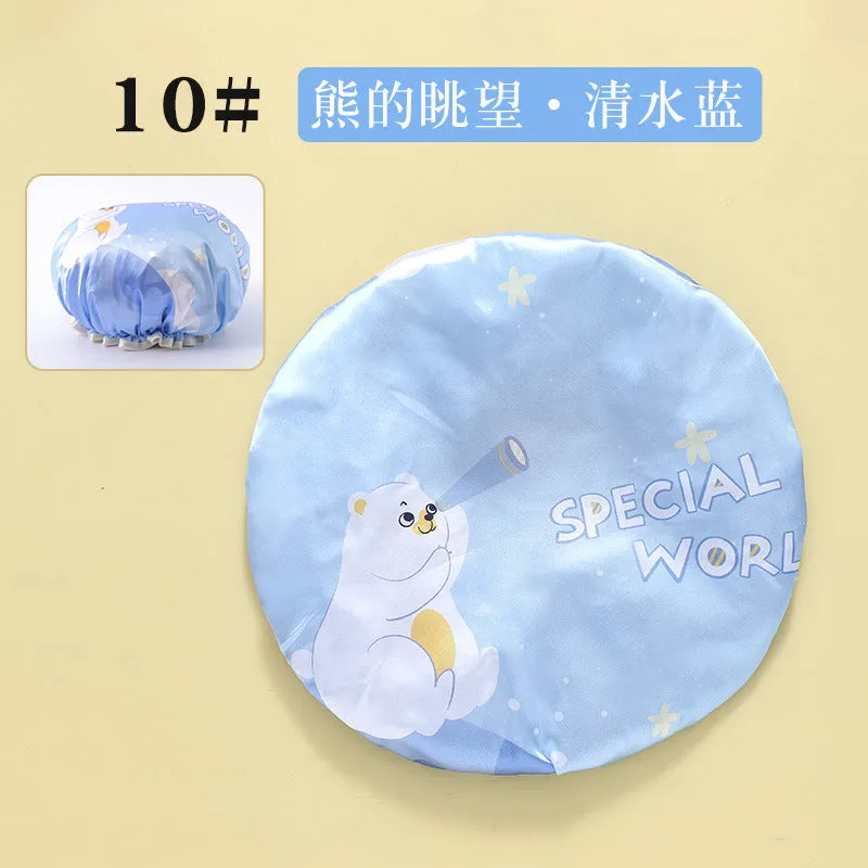 Cute Cartoon Double-Layer Waterproof Shower Cap