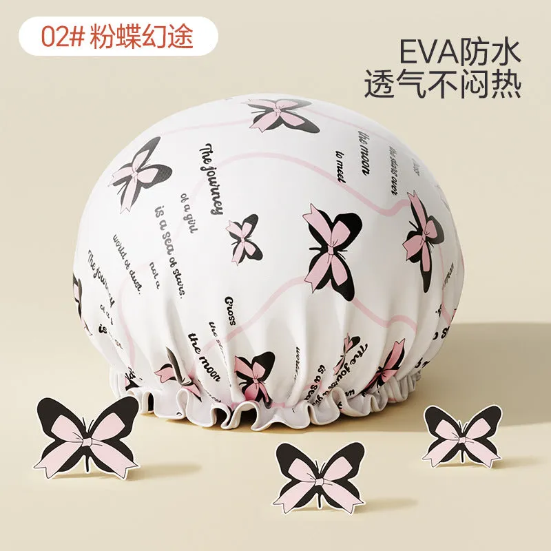 Cute Cartoon Double-Layer Waterproof Shower Cap