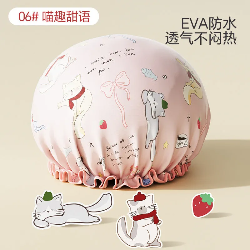 Cute Cartoon Double-Layer Waterproof Shower Cap
