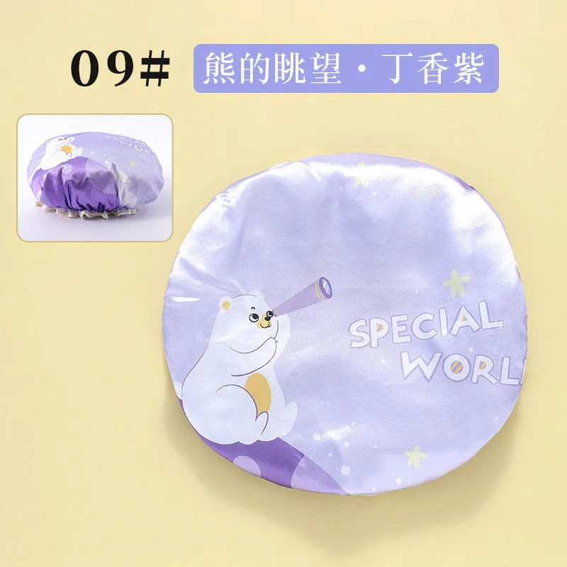 Cute Cartoon Double-Layer Waterproof Shower Cap