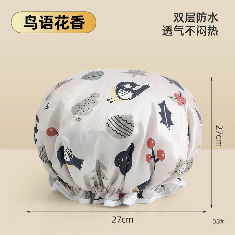 Cute Cartoon Double-Layer Waterproof Shower Cap