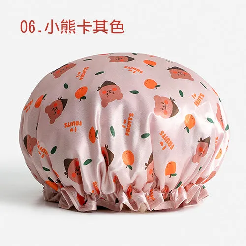 Cute Cartoon Double-Layer Waterproof Shower Cap