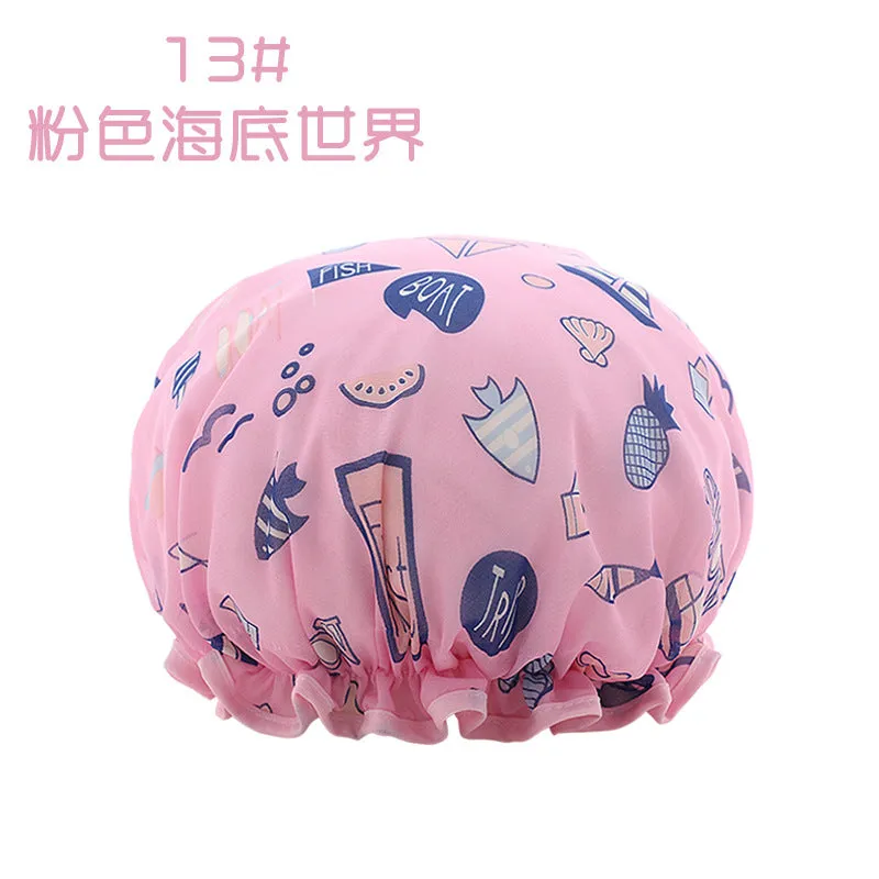 Cute Cartoon Double-Layer Waterproof Shower Cap