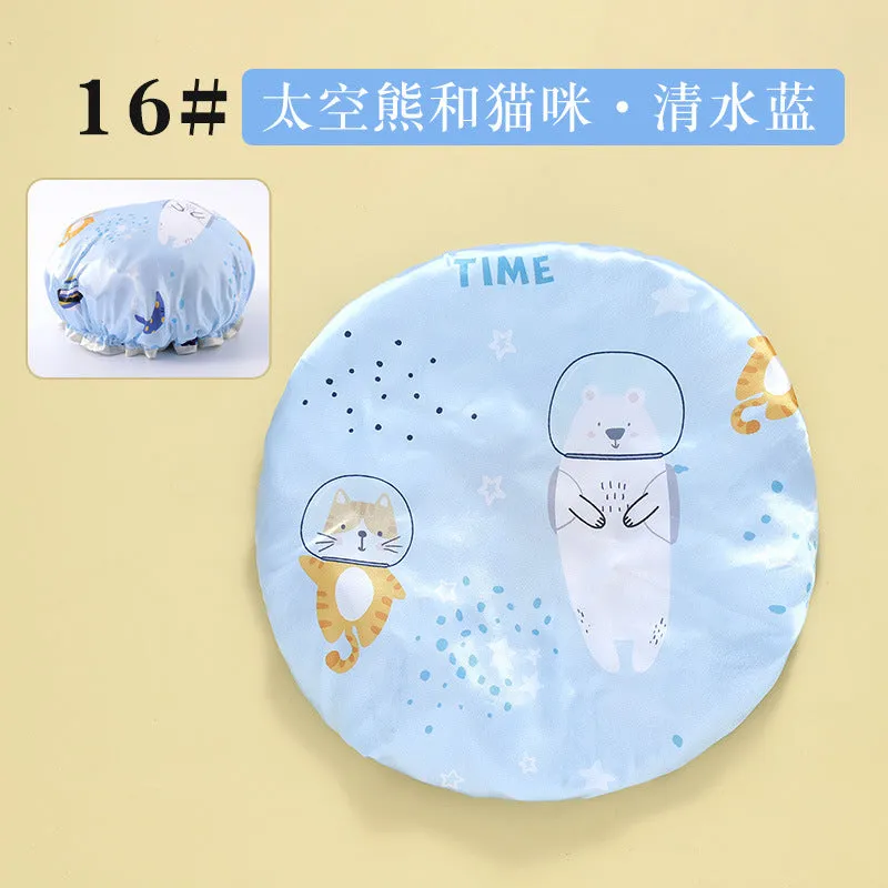 Cute Cartoon Double-Layer Waterproof Shower Cap