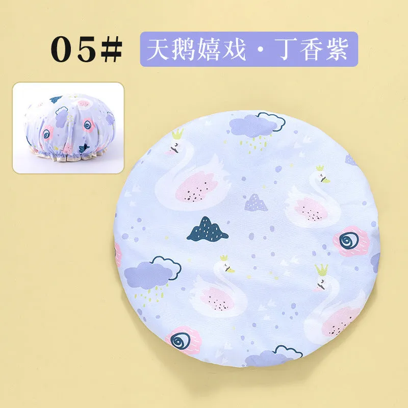 Cute Cartoon Double-Layer Waterproof Shower Cap