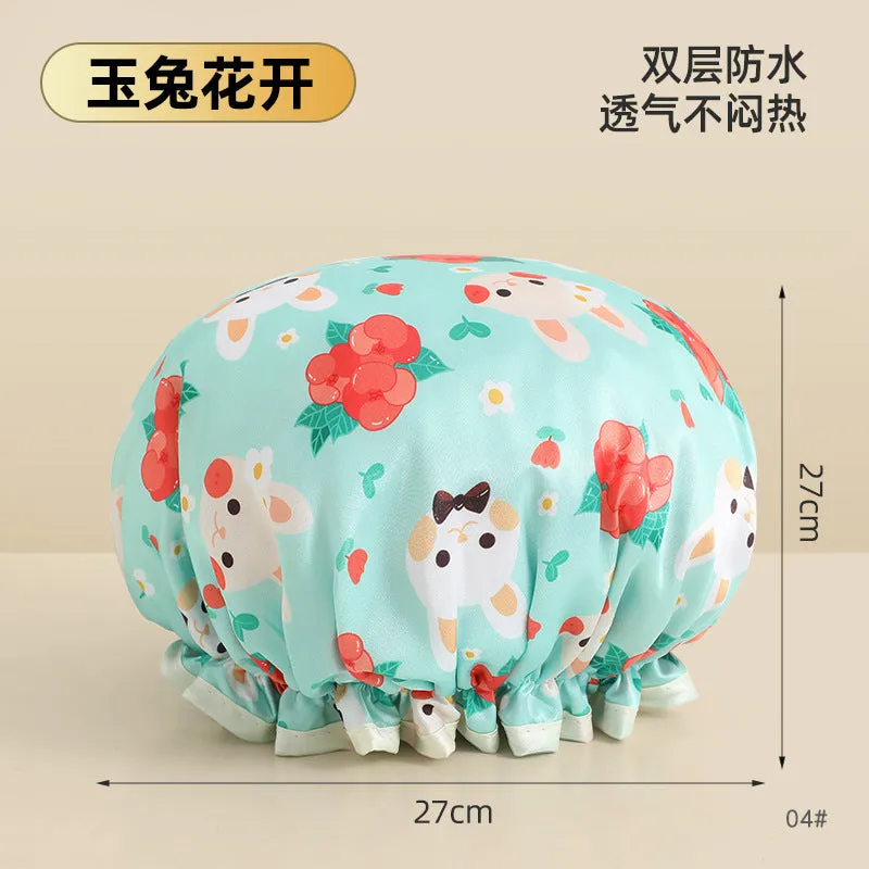 Cute Cartoon Double-Layer Waterproof Shower Cap