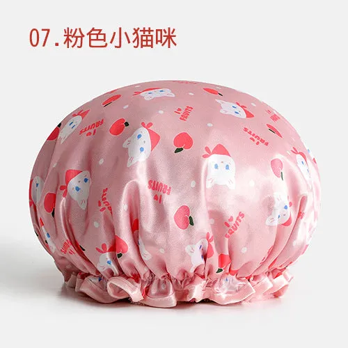 Cute Cartoon Double-Layer Waterproof Shower Cap