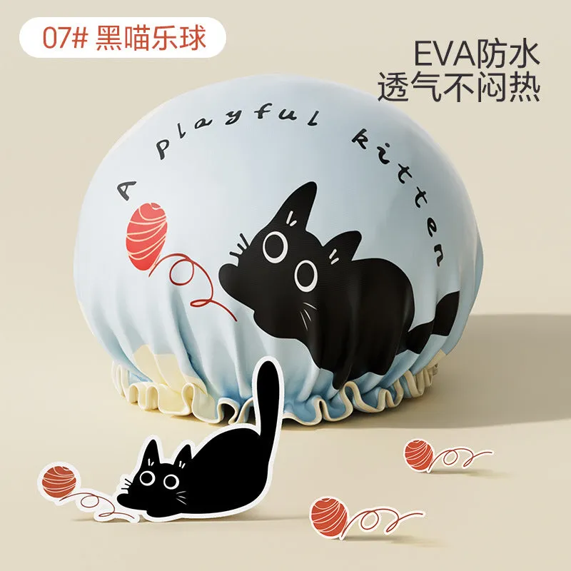 Cute Cartoon Double-Layer Waterproof Shower Cap