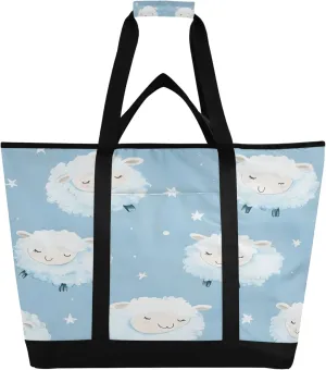 Cute Sheep Reusable Insulated Cooler Bag with Ice Pack Compartment - Large 47L Waterproof Thermal Grocery Tote for Picnic Beach Camping Lunch Storage