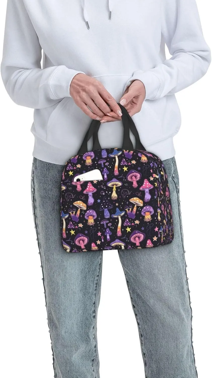 DADABULIU Lunch Bag Mushroom Purple Witchy Insulated Lunch Box Cooler Tote for Adults Student Boys Girls Women Men Work Office School Picnic Beach Reusable Lunchbox Over 3 Years Old