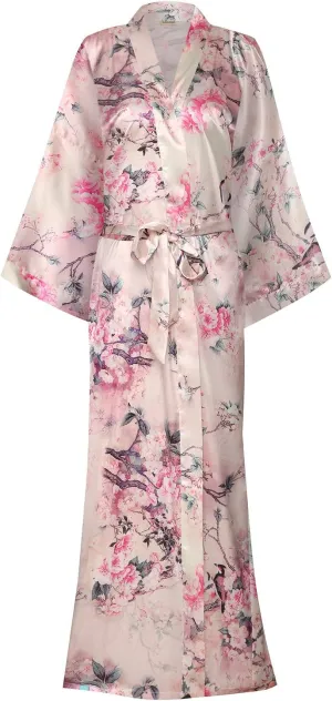 DandyChic Kimono Robes For Women Floral Long Lightweight Silky Sleepwear bridal Dressing Gown