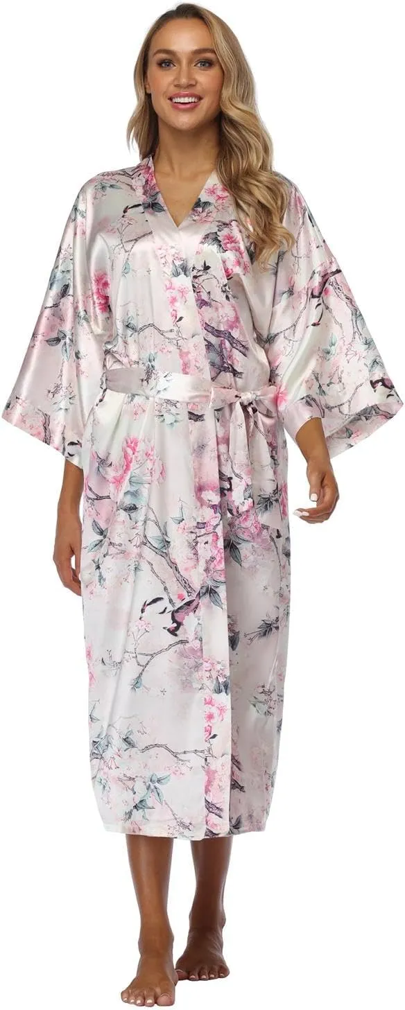 DandyChic Kimono Robes For Women Floral Long Lightweight Silky Sleepwear bridal Dressing Gown