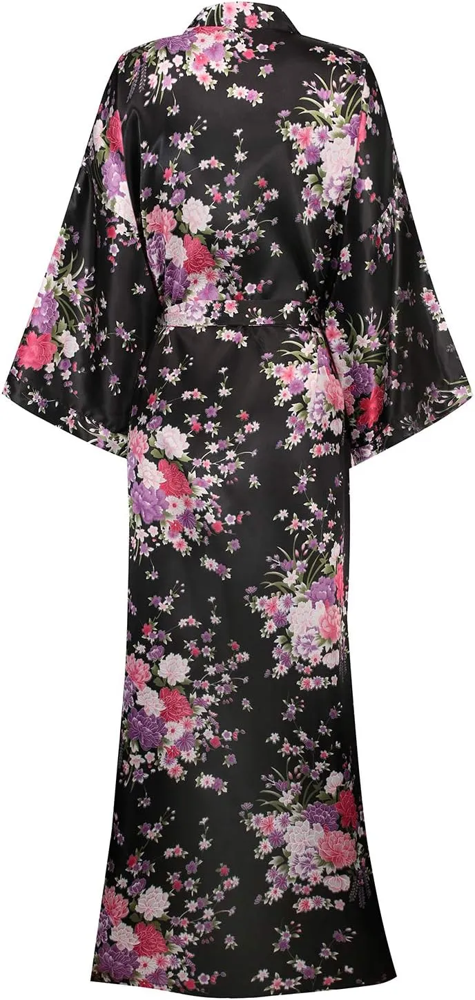 DandyChic Kimono Robes For Women Floral Long Lightweight Silky Sleepwear bridal Dressing Gown