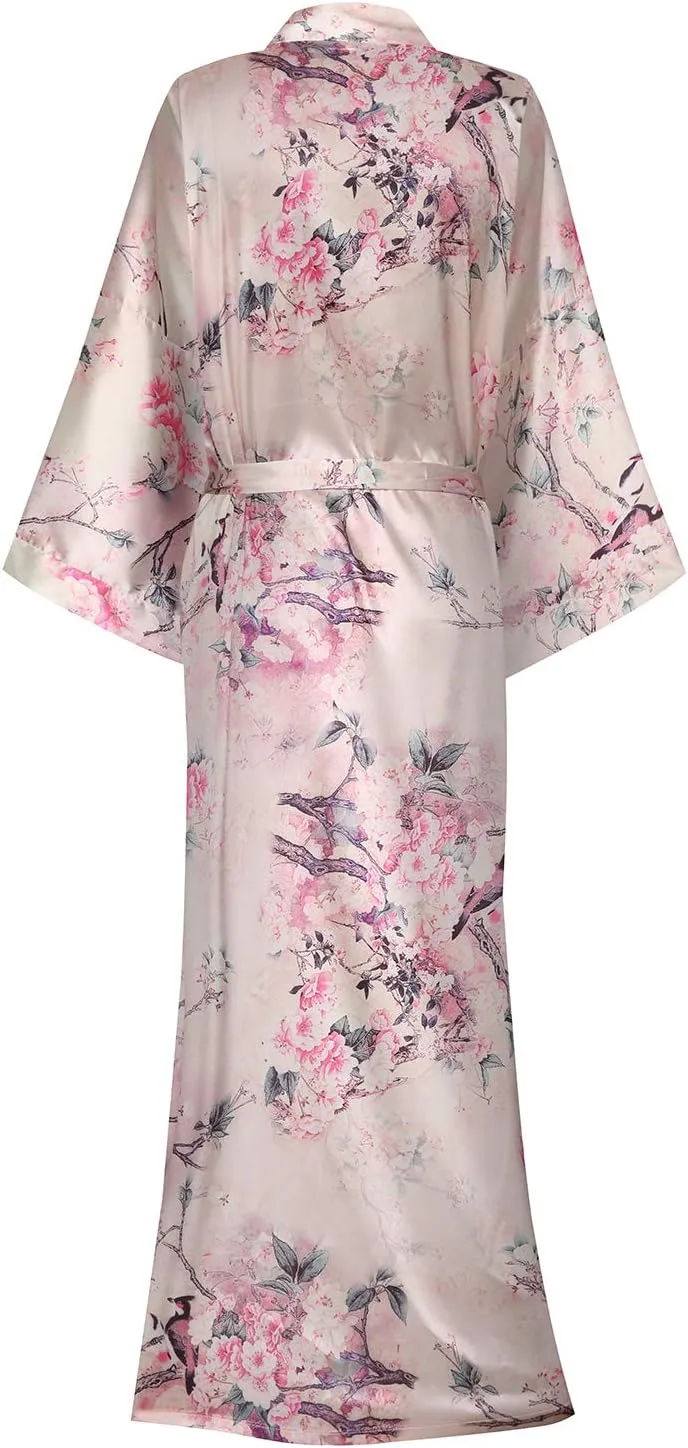 DandyChic Kimono Robes For Women Floral Long Lightweight Silky Sleepwear bridal Dressing Gown