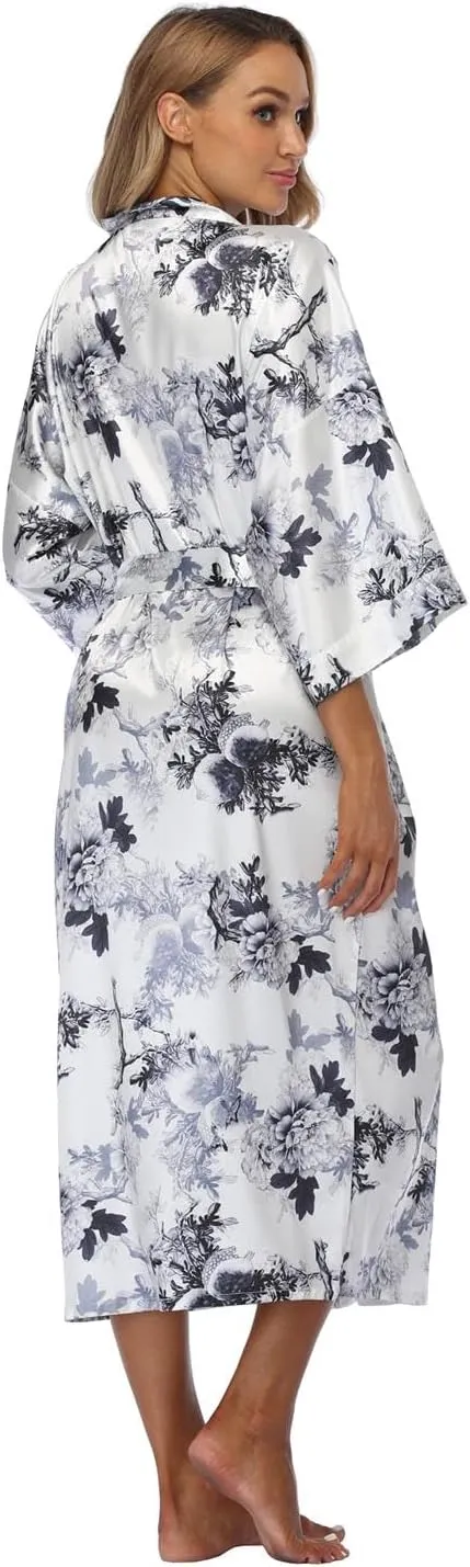 DandyChic Kimono Robes For Women Floral Long Lightweight Silky Sleepwear bridal Dressing Gown
