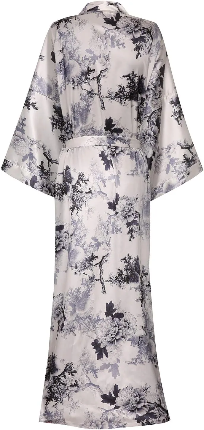 DandyChic Kimono Robes For Women Floral Long Lightweight Silky Sleepwear bridal Dressing Gown