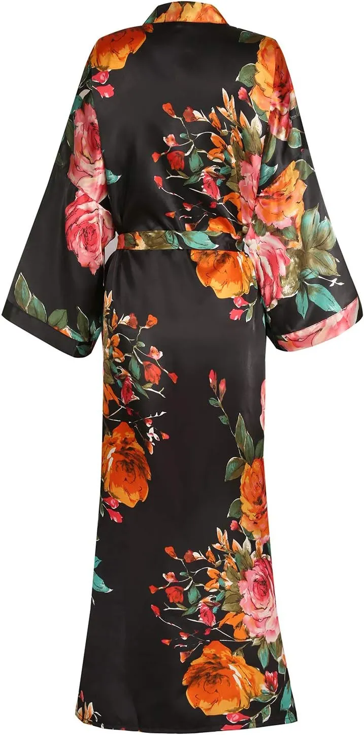DandyChic Kimono Robes For Women Floral Long Lightweight Silky Sleepwear bridal Dressing Gown