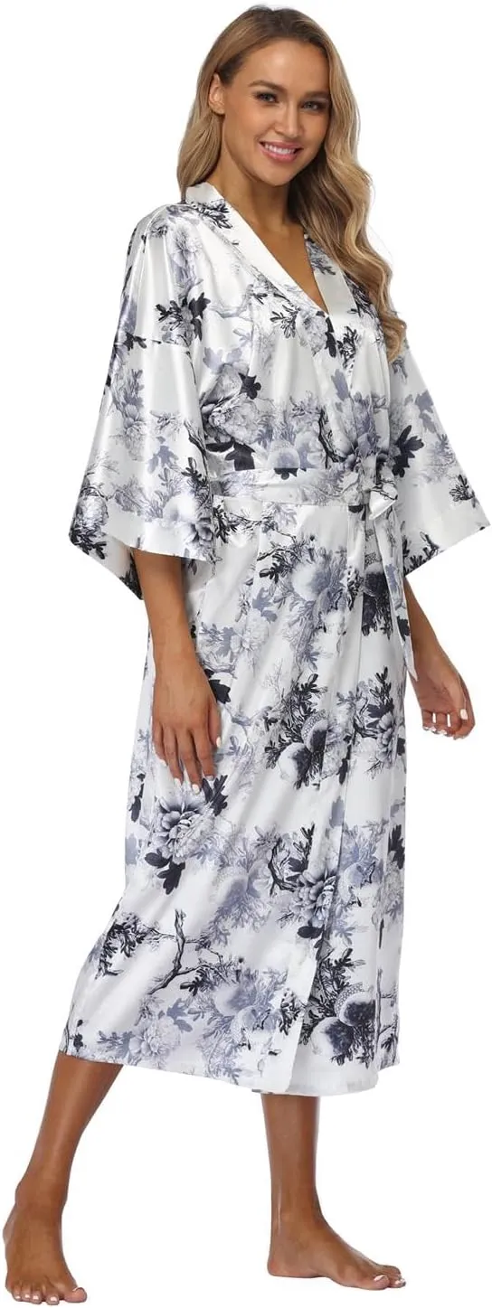 DandyChic Kimono Robes For Women Floral Long Lightweight Silky Sleepwear bridal Dressing Gown