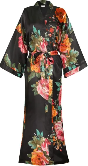 DandyChic Kimono Robes For Women Floral Long Lightweight Silky Sleepwear bridal Dressing Gown