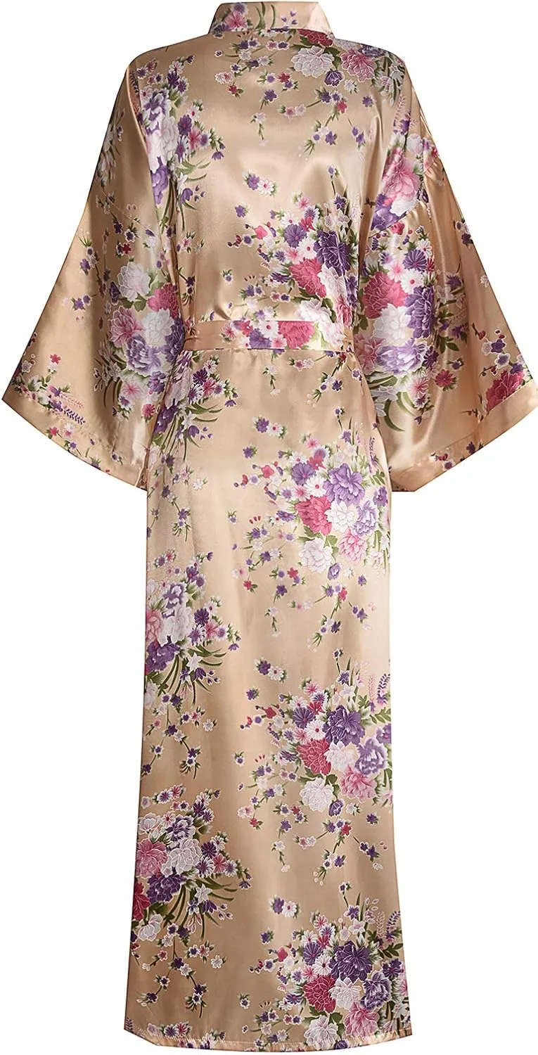 DandyChic Kimono Robes For Women Floral Long Lightweight Silky Sleepwear bridal Dressing Gown