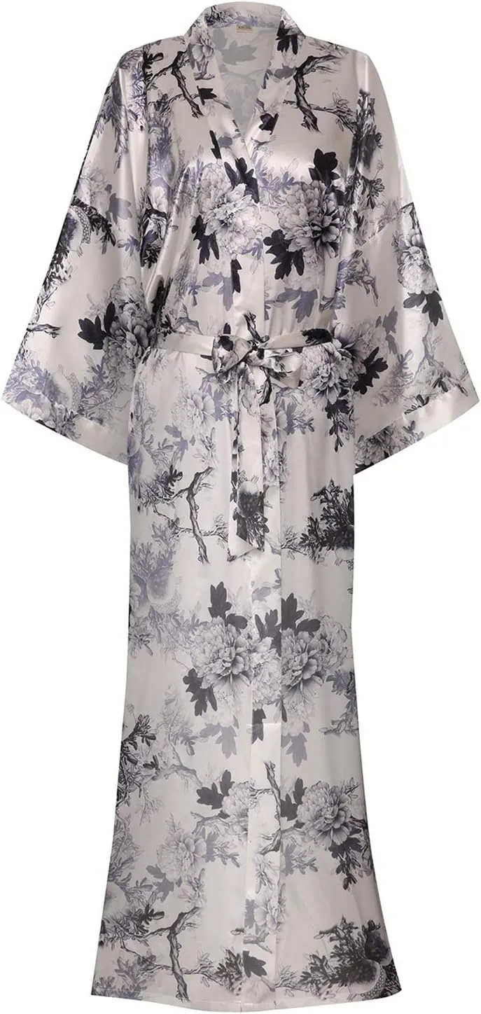 DandyChic Kimono Robes For Women Floral Long Lightweight Silky Sleepwear bridal Dressing Gown