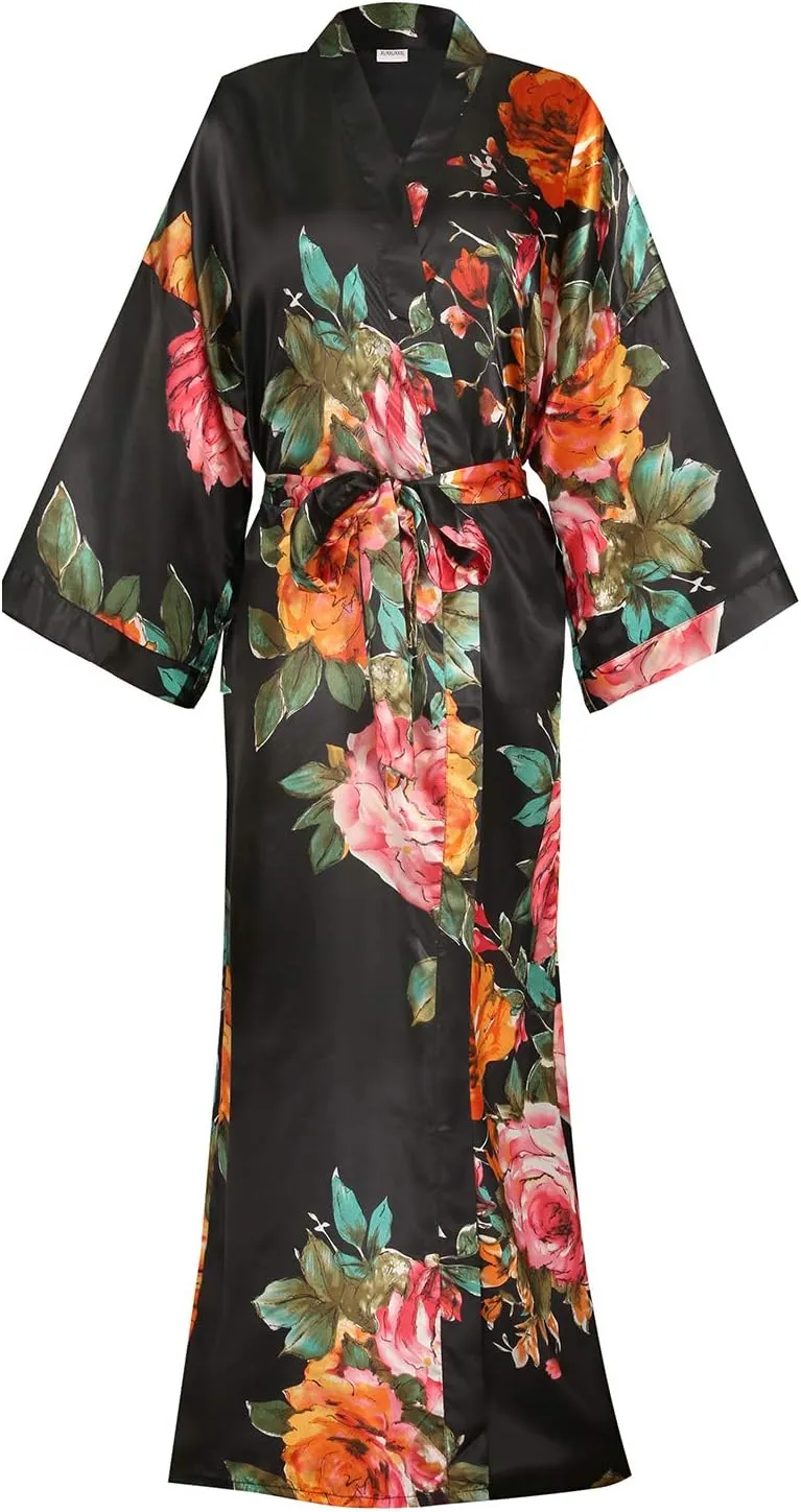 DandyChic Kimono Robes For Women Floral Long Lightweight Silky Sleepwear bridal Dressing Gown