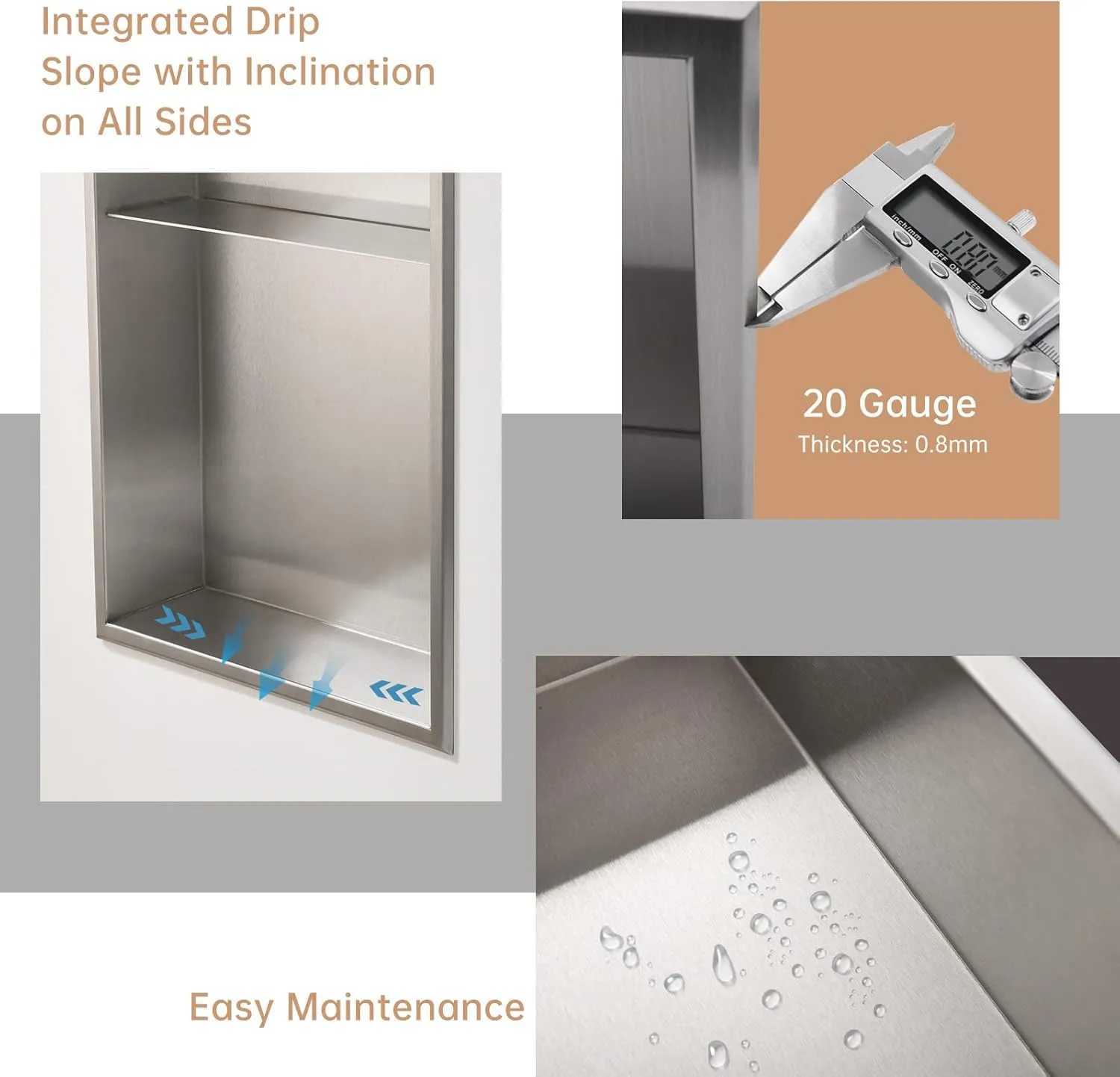 DAYONE Stainless Steel Shower Niche 12" X 24" NO Tile Needed, Brushed Nickel Bathroom Rectangular Wall Niche, Recessed Single Shelf Organizer Shower or Tub Storage Nook Insert