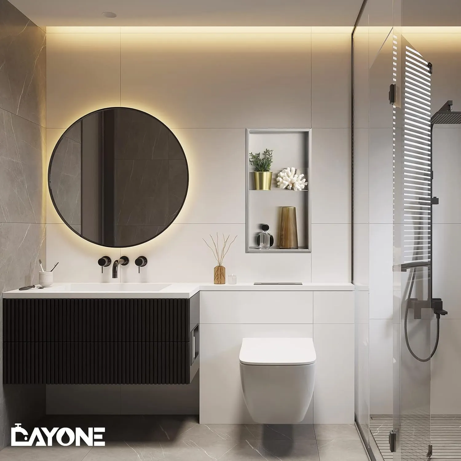 DAYONE Stainless Steel Shower Niche 12" X 24" NO Tile Needed, Brushed Nickel Bathroom Rectangular Wall Niche, Recessed Single Shelf Organizer Shower or Tub Storage Nook Insert