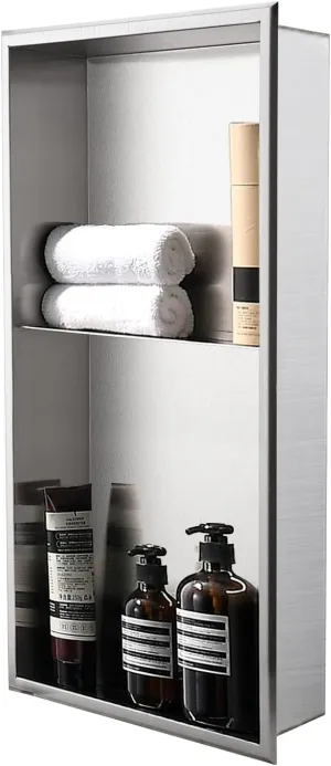 DAYONE Stainless Steel Shower Niche 12" X 24" NO Tile Needed, Brushed Nickel Bathroom Rectangular Wall Niche, Recessed Single Shelf Organizer Shower or Tub Storage Nook Insert