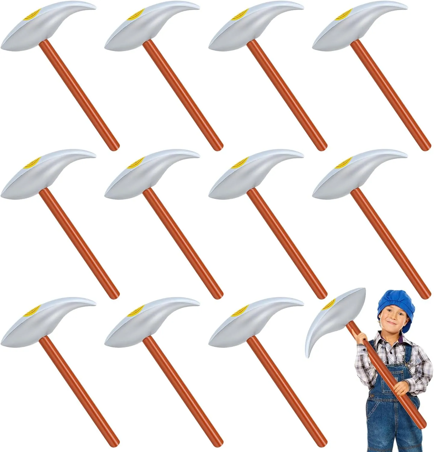 Deekin 12 Pcs Inflatable Pickaxe Toys 32 Inch Pick Axe Inflate Wood and Silver Color Fake Prop Axe Inflatable Pick Axe Prop for Costume Accessories Birthday Party Favor Supplies