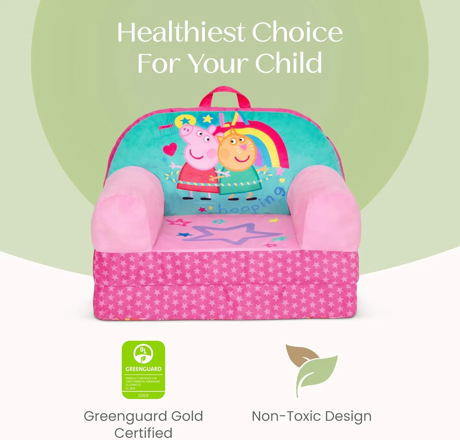 Delta Children - Peppa Pig Cozee Buddy Flip-Out Kids Chair - Greenguard Gold Certified, Pink