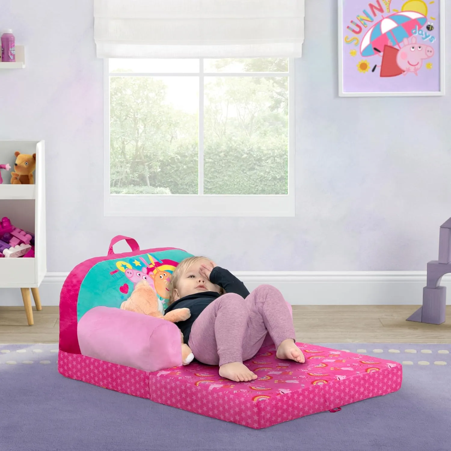 Delta Children - Peppa Pig Cozee Buddy Flip-Out Kids Chair - Greenguard Gold Certified, Pink