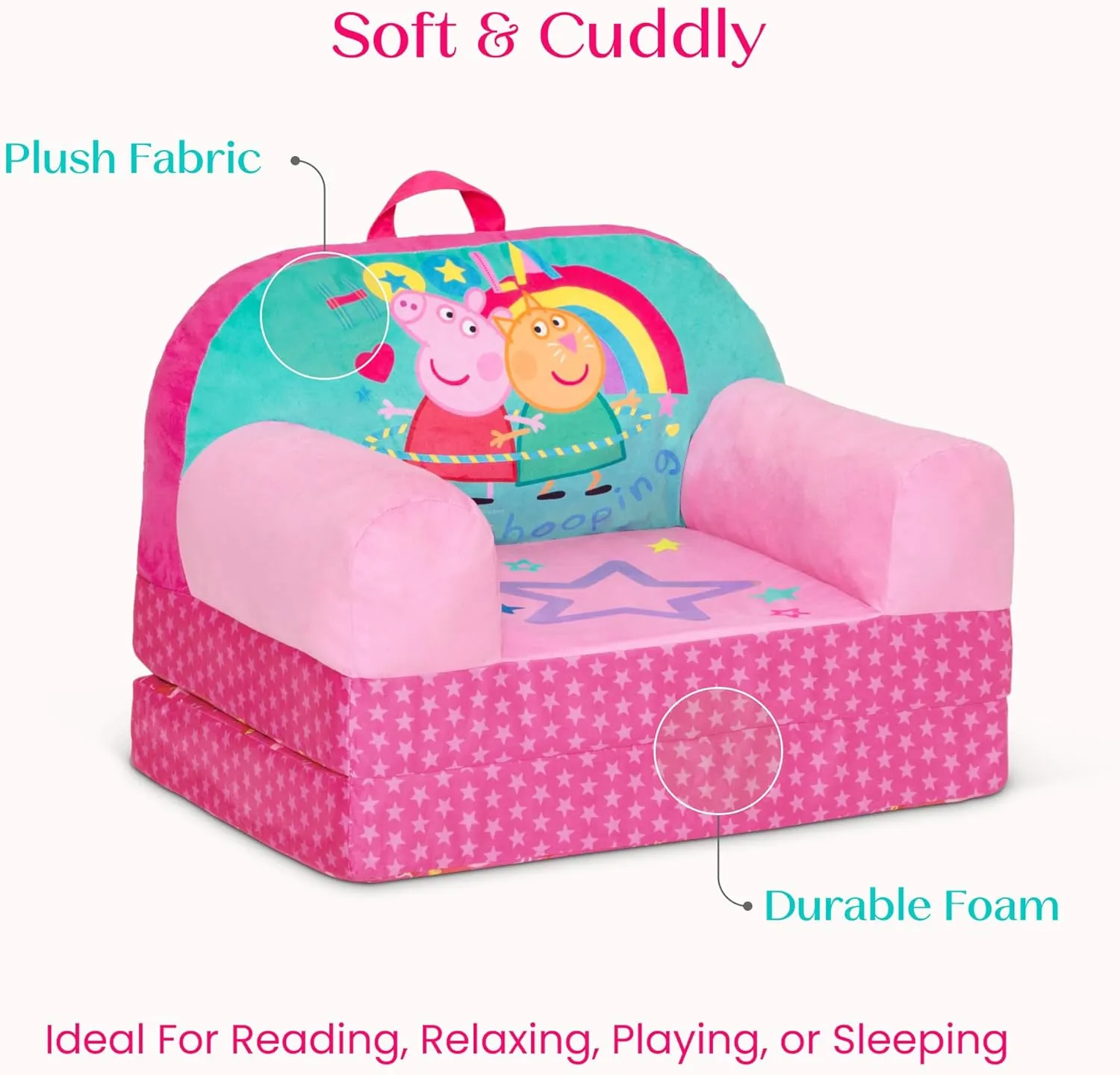 Delta Children - Peppa Pig Cozee Buddy Flip-Out Kids Chair - Greenguard Gold Certified, Pink