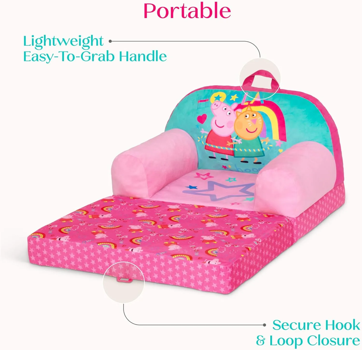 Delta Children - Peppa Pig Cozee Buddy Flip-Out Kids Chair - Greenguard Gold Certified, Pink