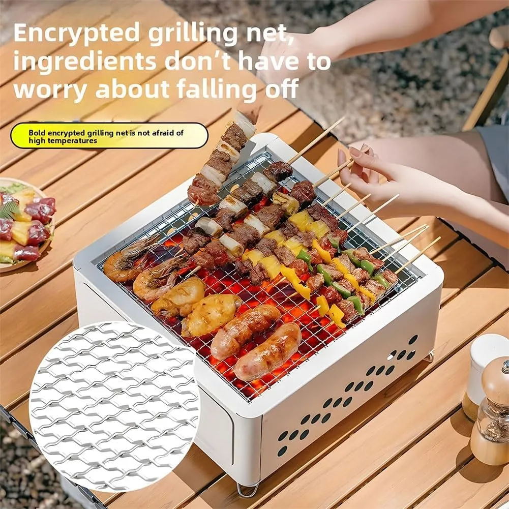 Desktop Charcoal Grill, Portable Table Top Small BBQ Grill, Tea Stove, Multi-Use Small Grill for Outdoor Cooking Camping Hiking Picnics Backpacking, Saving Space Grills, Home Camping Full Set(Black)