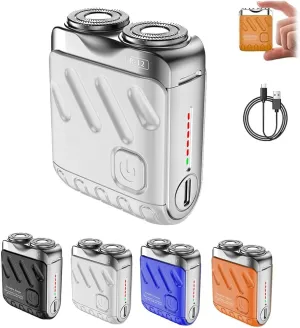 Detroitrain Men's Portable Mini Rotary Electric Shaver, Portable Rotary Dual Ring Electric Shaver, Mini Small Steel Cannon Rotarys Dual Ring Electri Razor for Men USB Rechargeable (White)