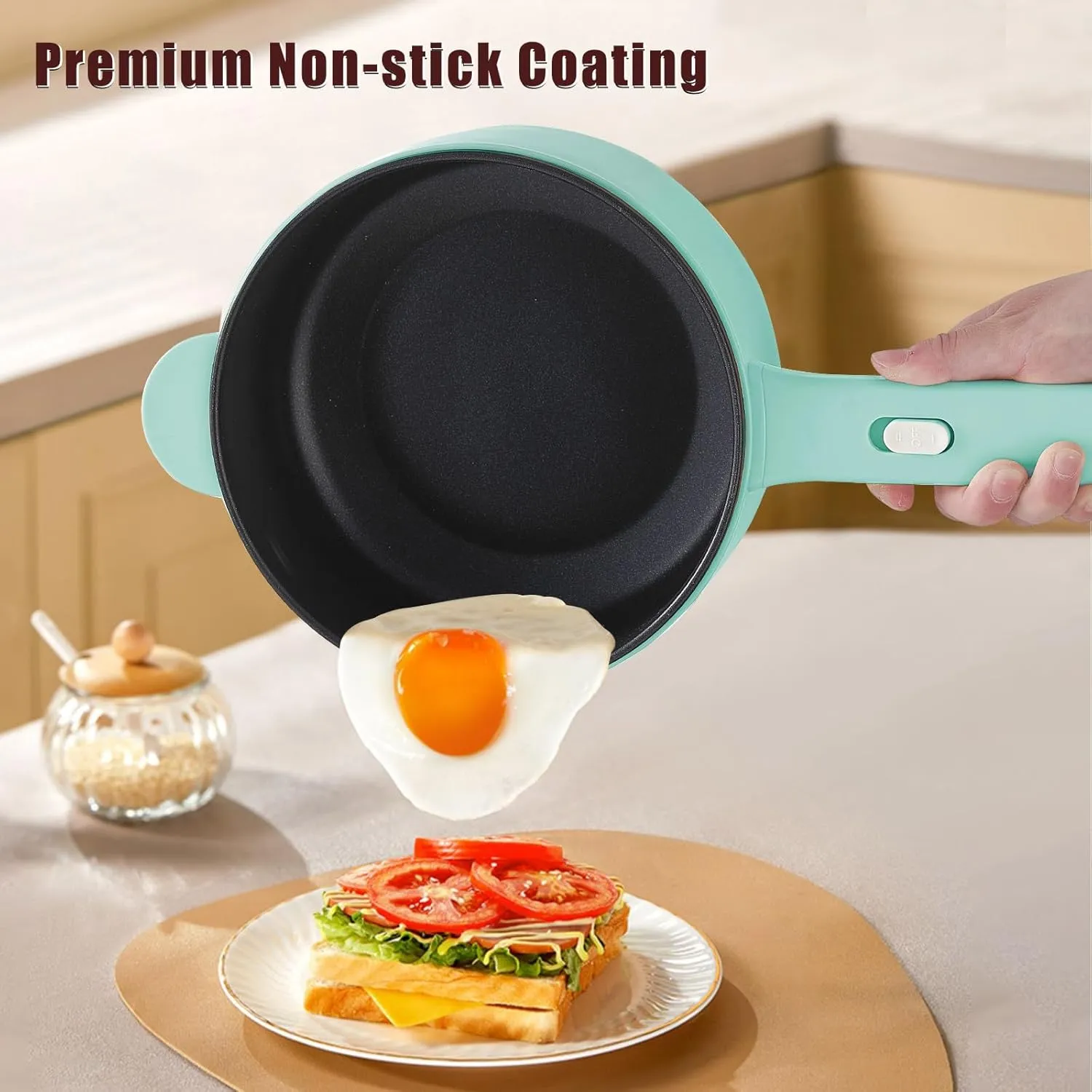 Dezin Electric Cooker, 2L Non-Stick Sauté Pan, Rapid Noodles Mini Pot for Steak, Egg, Fried Rice, Ramen, Oatmeal, Soup with Power Adjustment, College Dorm Room Essential