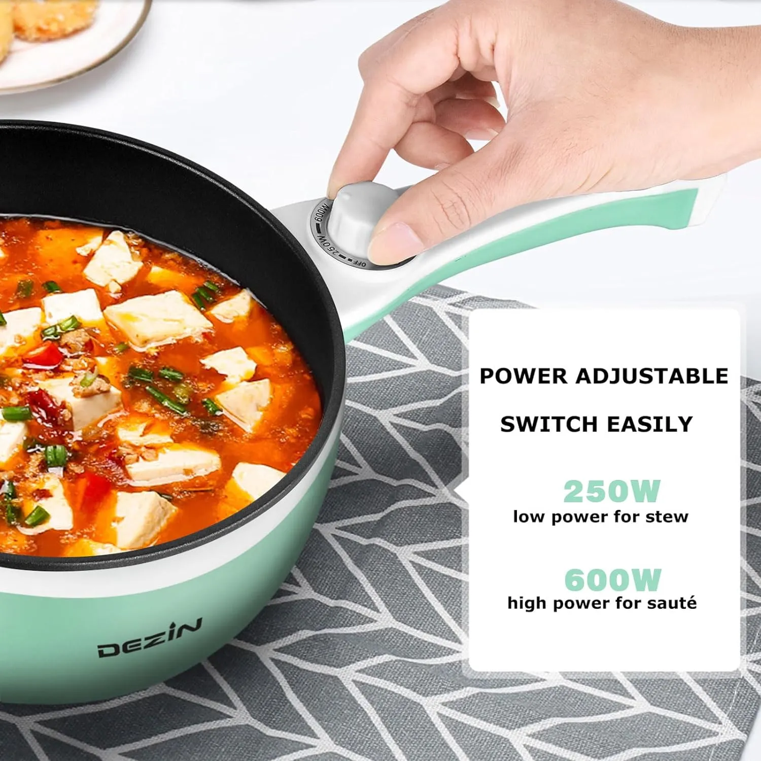 Dezin Hot Pot Electric with Steamer Upgraded, Non-Stick Sauté Pan, Rapid Noodles Electric Pot, 1.5L Mini Pot for Steak, Egg, Fried Rice, Ramen, Oatmeal, Soup with Power Adjustment